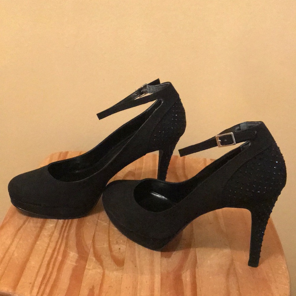 Black Suede Dressy heels with Sparkle heel